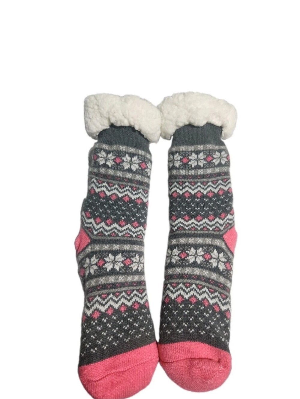 Womens Sherpa Lined Thick Grip Socks Winter Warm Snowflake Pink Gray White